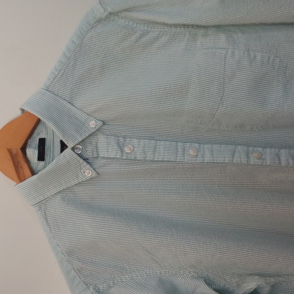 J Crew Medium Green/White Seersucker Cotton Summer Shirt (Slim Fit)